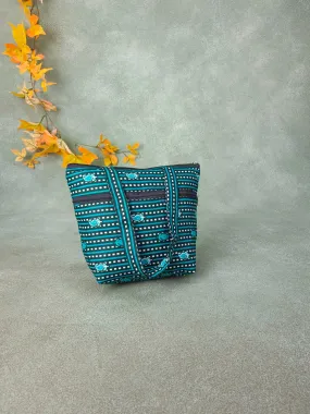 Small Handbag Dark Green Turkish Kilm Floral Prints Design