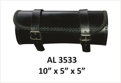 Small Round Motorcycle Tool bag with Cowhide Leather Plain, Braided, Laced, Stud