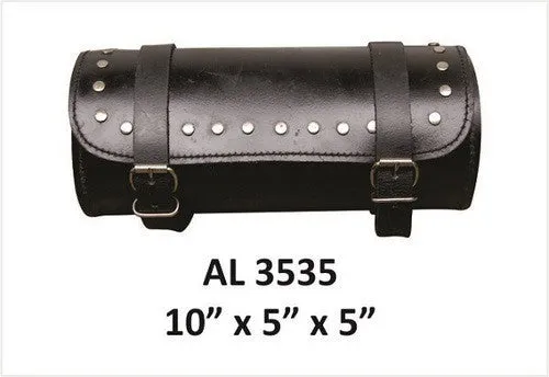 Small Round Motorcycle Tool bag with Cowhide Leather Plain, Braided, Laced, Stud