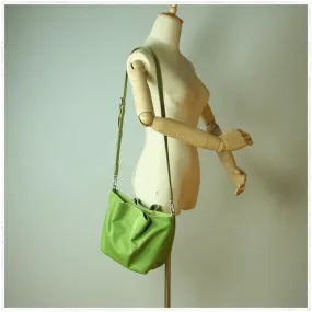 Small Womens Green Nylon Leather Crossbody Handbag Purse Bucket Green Nylon Shoulder Bag Purse for Ladies