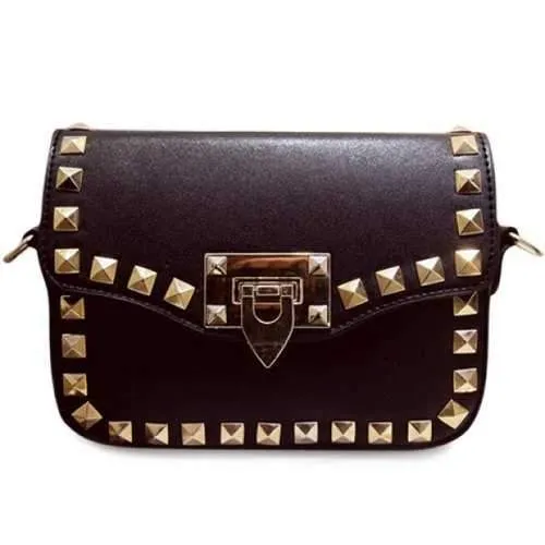 Stylish Rivets and Black Colour Design Crossbody Bag For Women - Black