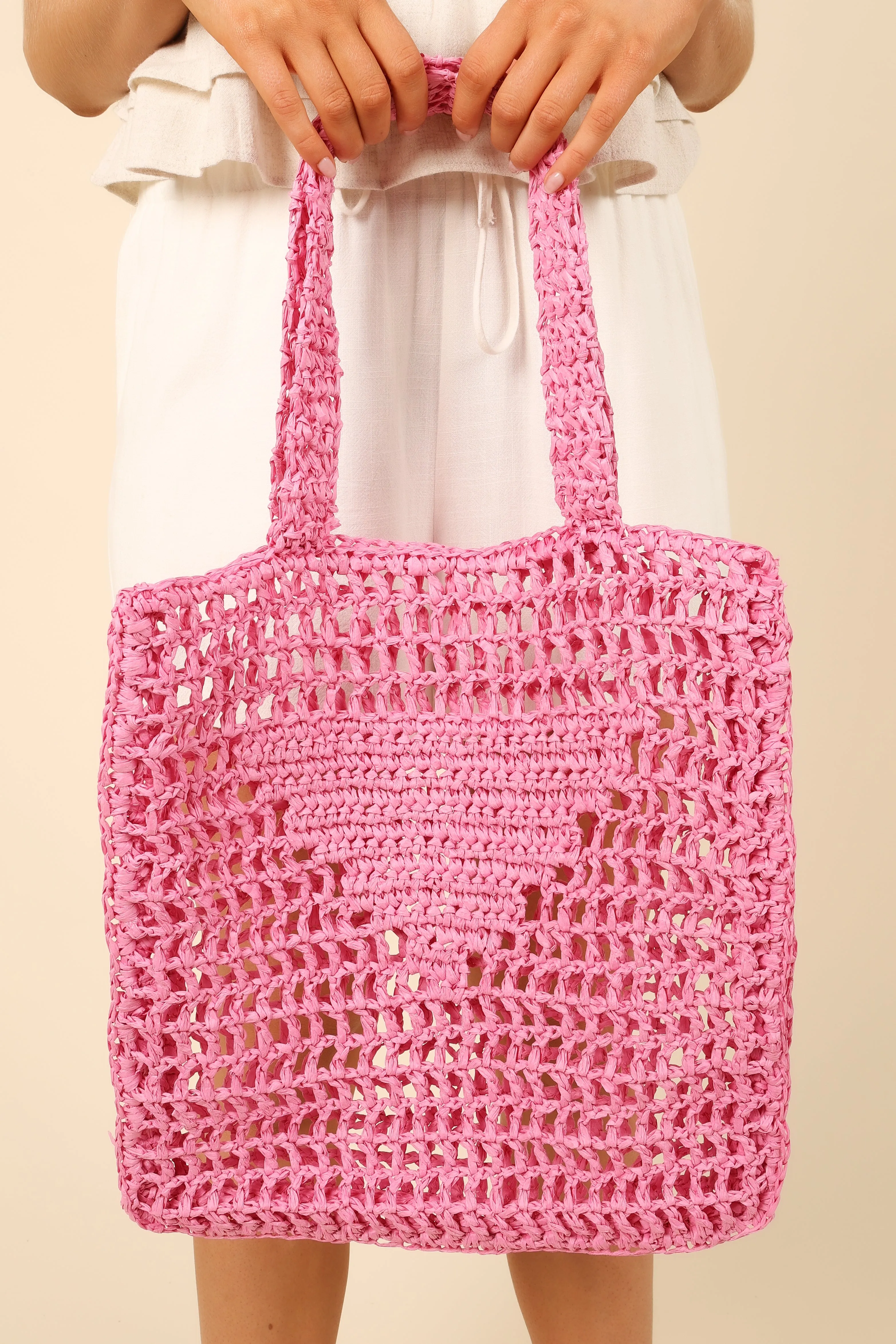 Tallulah Crochet Tote And Hat Set - Pink