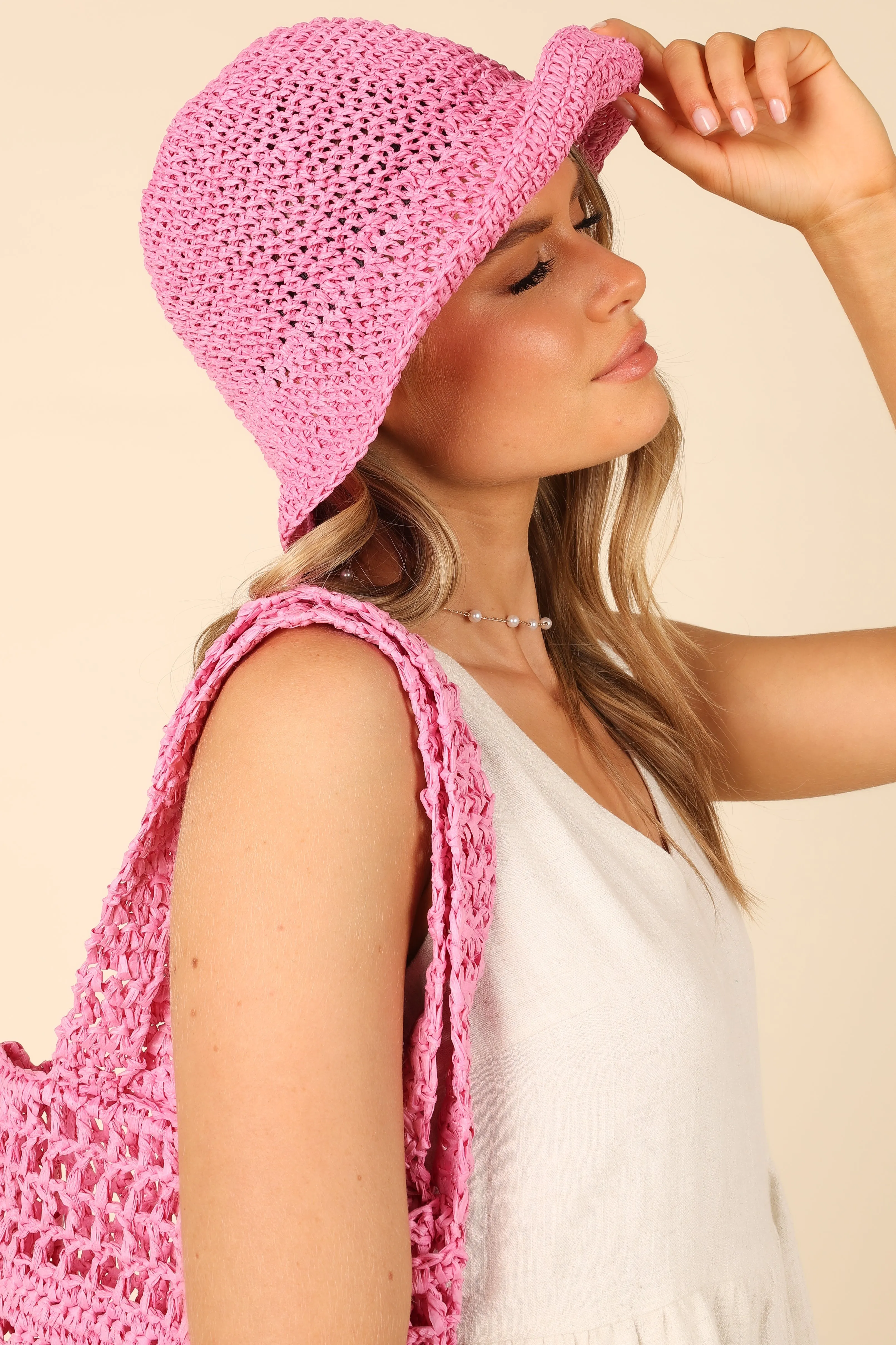 Tallulah Crochet Tote And Hat Set - Pink