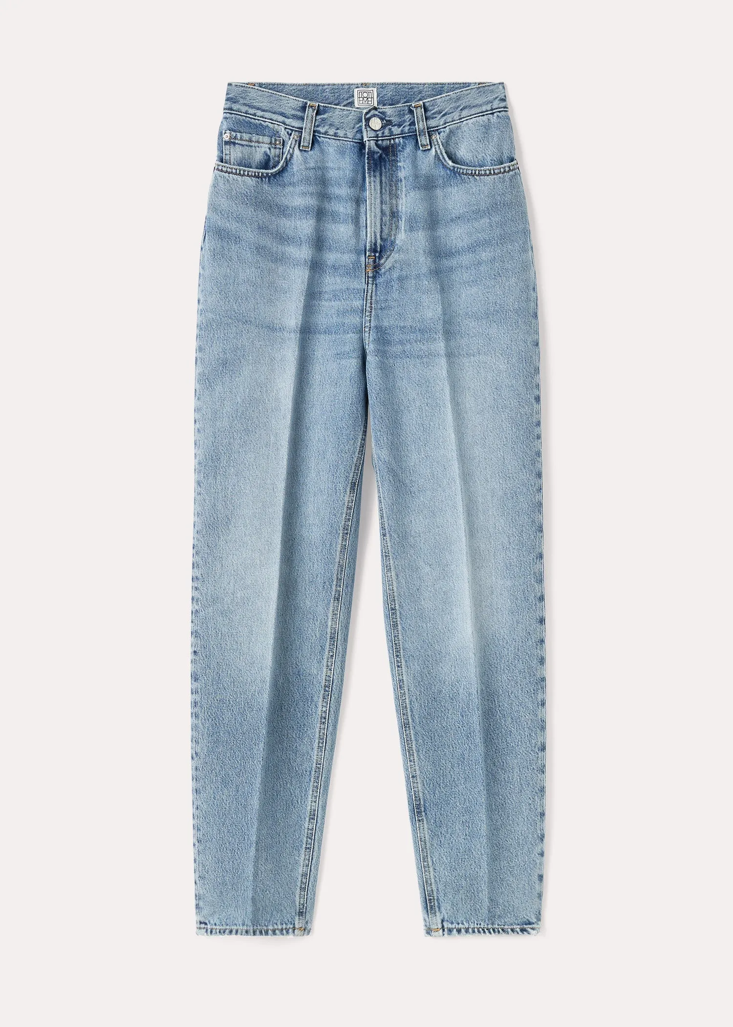 Tapered leg denim worn blue