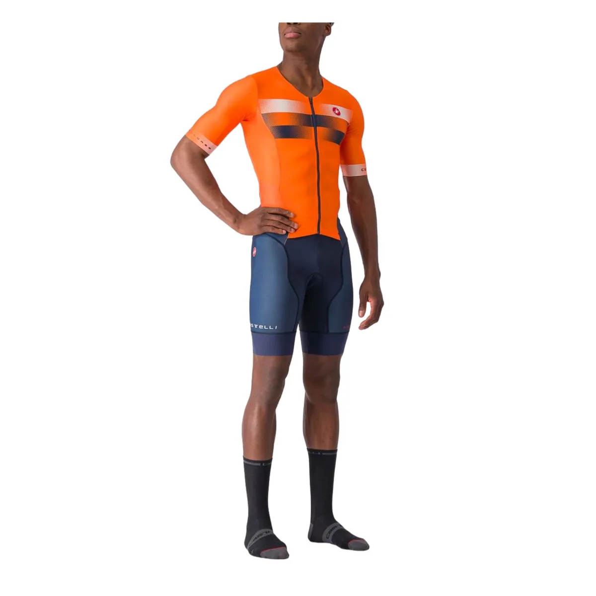 Trisuit Castelli Integral Free Sanremo 2 Short Sleeve Blue Orange