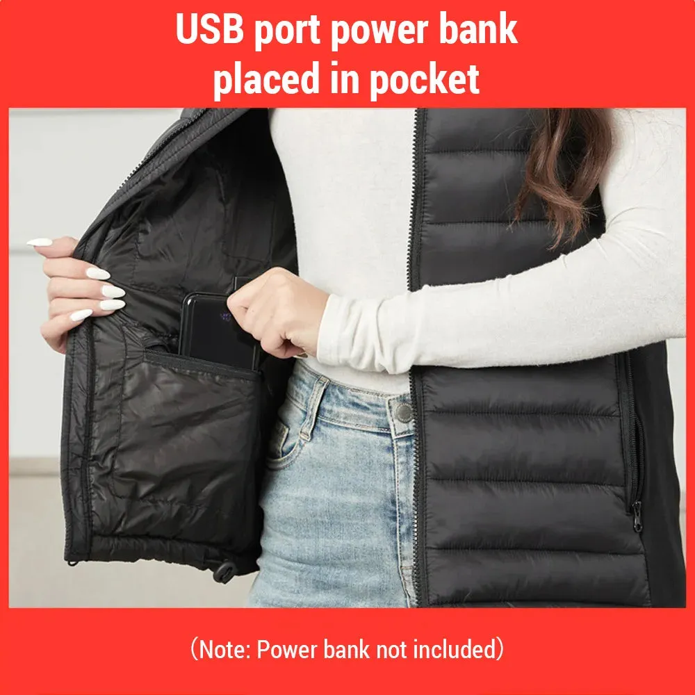 USB Charging Electric Heated Vest for Women Lightweight 4-zone Adjustable Temperature Outdoor Slim Fit Heated Vest