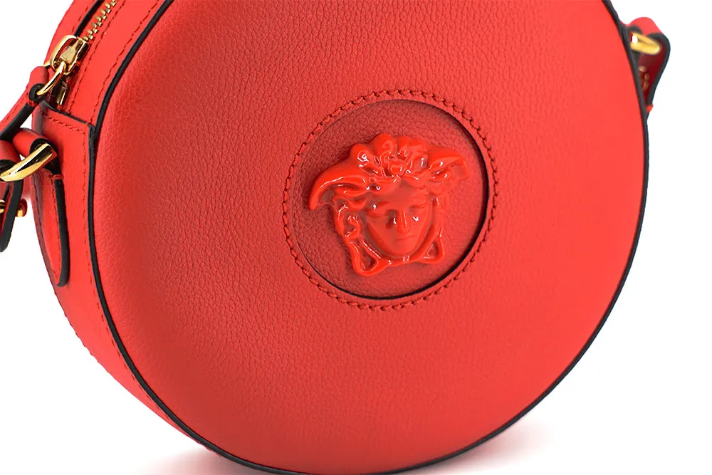 Versace Calf Leather Round Disc Shoulder Bag 'Red'