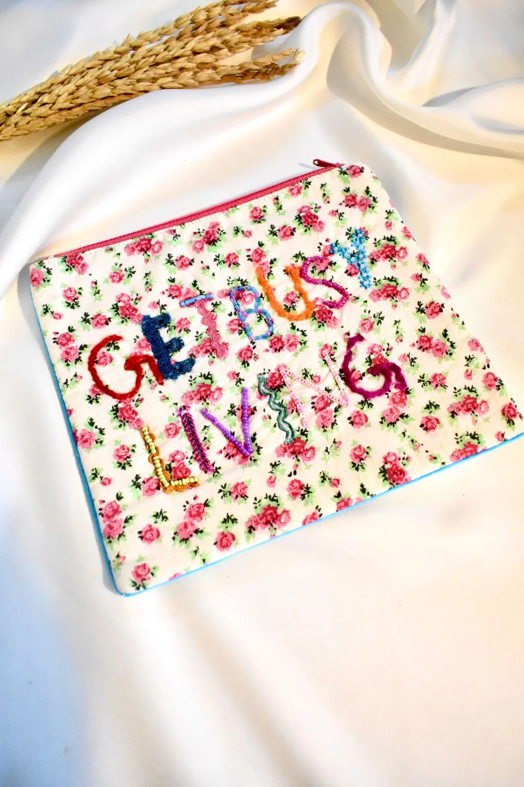 White Floral Embroidered Pouch