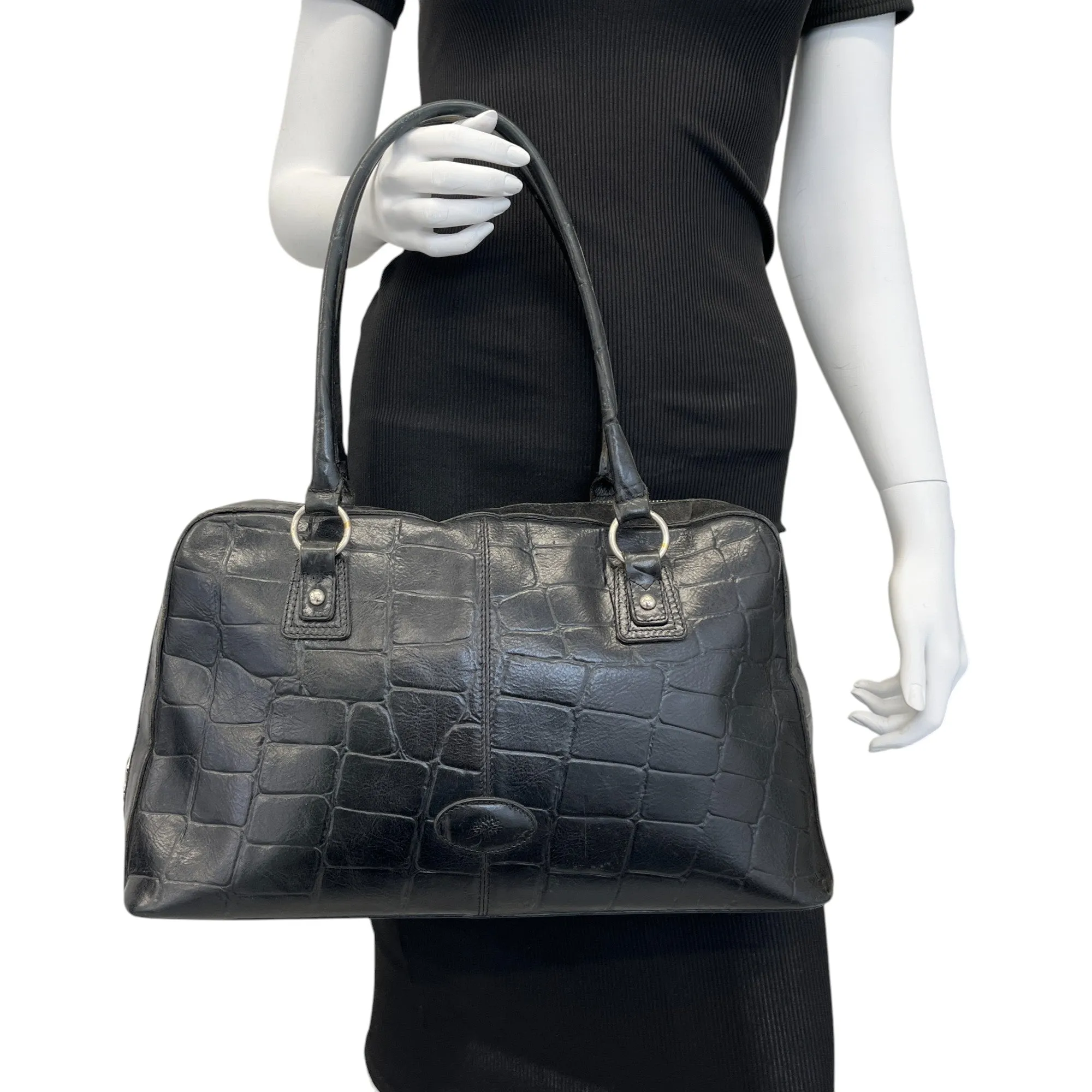 Women's Embossed Logo Handbag Black