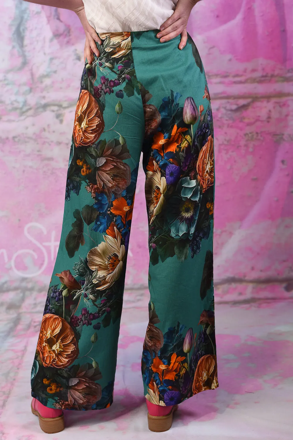 Zarah Pants - Teal Vintage Bouquet